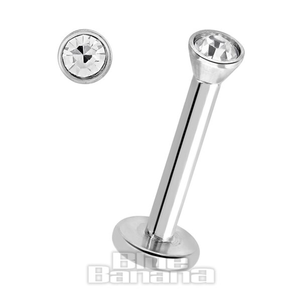 Blue Banana Surgical Steel  1.2mm Internally Threaded Jewelled Labret (Crystal)